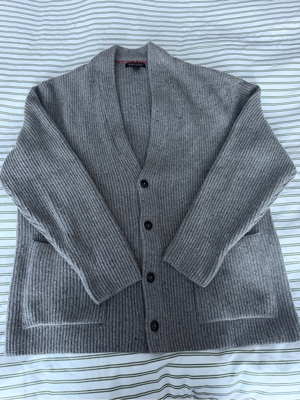 Men's Gray Ribbed Button-Front Sweater Cardigan